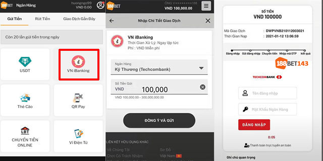 Nạp tiền 88Bet với VN iBanking
