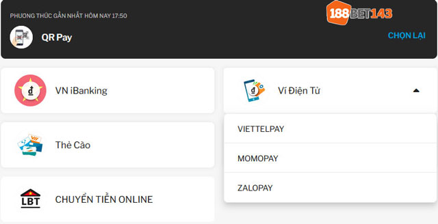 Nhà cái 88BET đang hỗ trợ nạp qua 3 ví điện tử Việt nam phổ biến
